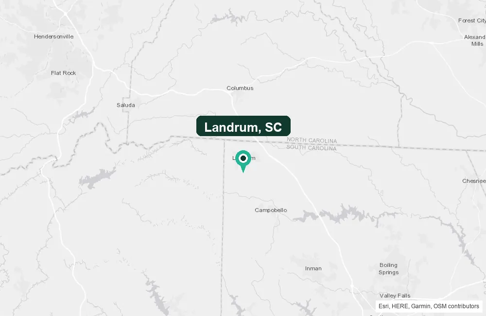 Map of Landrum, South Carolina and the surrounding Spartanburg County area service area